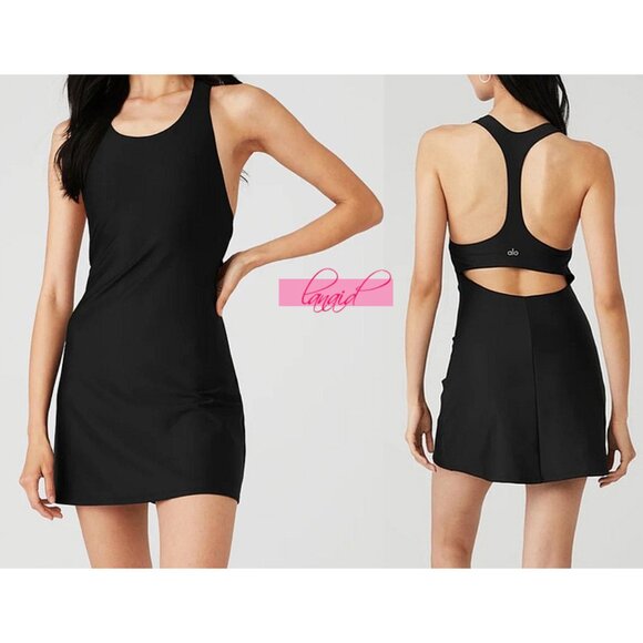 ALO Yoga Dresses & Skirts - Alo Airlift Fly Dress Black Padded Sports Tennis Open Back Cut-Out Cutout Mini S